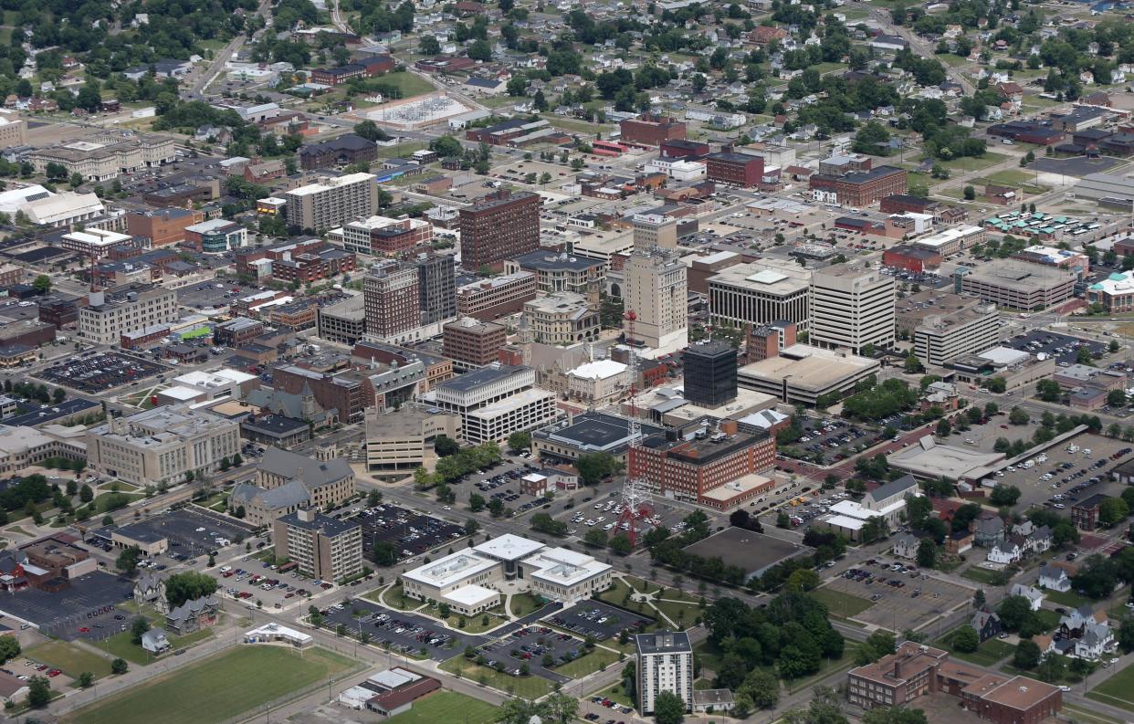 An aerial photo of downtown Canton. (CantonRep / Scott Heckel)
