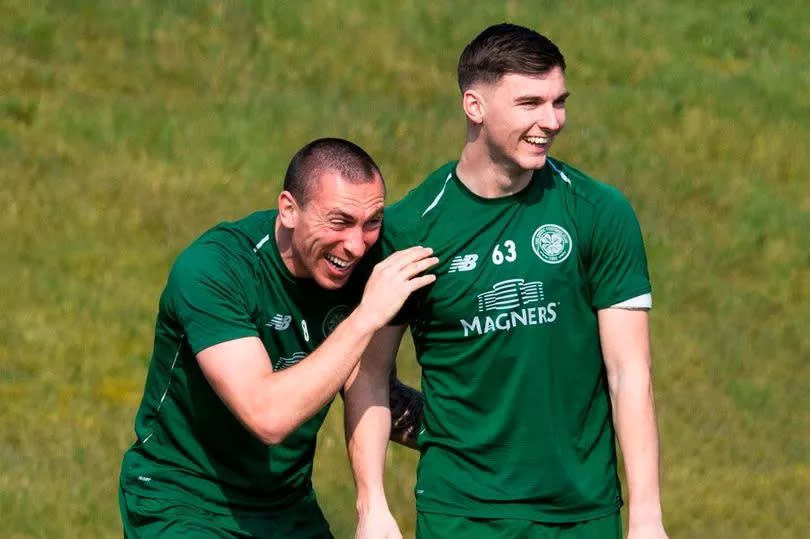 Scott Brown with Kieran Tierney at Celtic training in 2019 -Credit:SNS Group