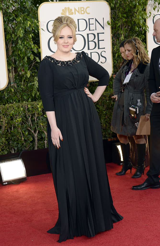 Adele arrives at the 70th Annual Golden Globe Awards at the Beverly Hilton in Beverly Hills, CA on January 13, 2013.