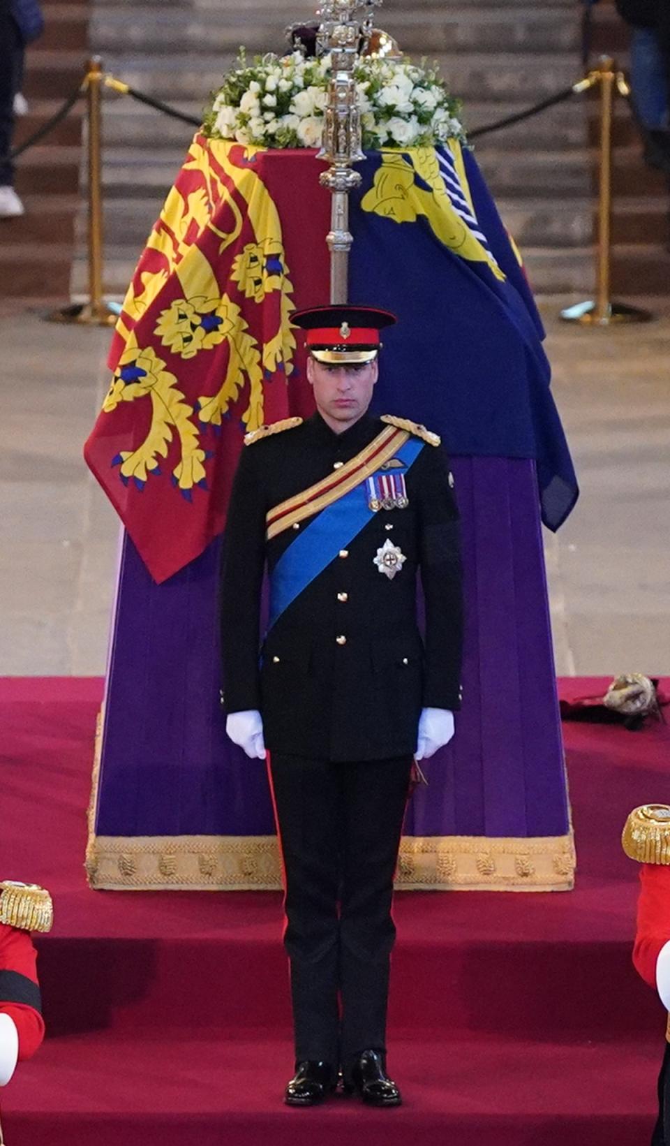 The Prince of Wales stands vigil at the head of the coffin of his late grandmother (PA)