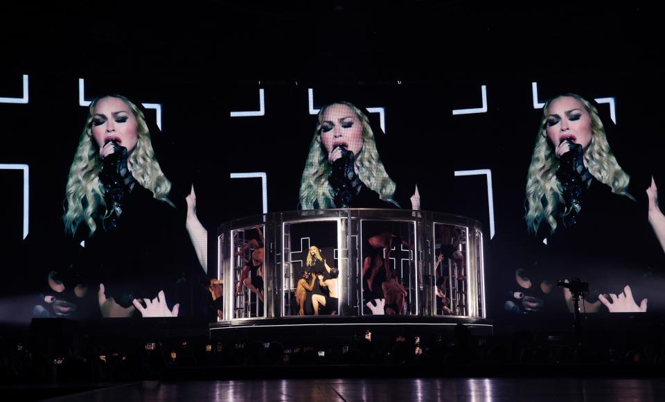 Madonna performs during "The Celebration Tour" at Barclays Center on December 14, 2023 in New York City.