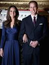 <p>Prince William proposes to Kate Middleton with his mother's famous sapphire-and-diamond ring on October 20. They make the official announcement in an appearance on November 16. </p>