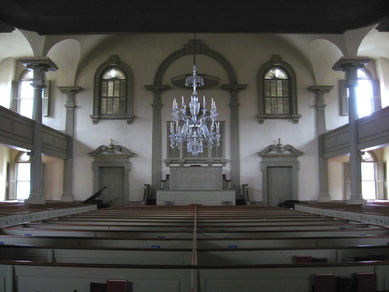 An interior view of the First Baptist Church in Providence, RI USA