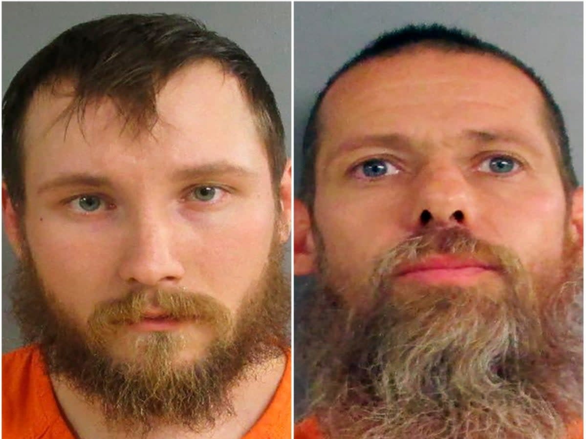 Joseph Morrison, 26, left, and Pete Musico, 42, right, in custody ((Jackson County Sheriff’s Office via the Associated Press))