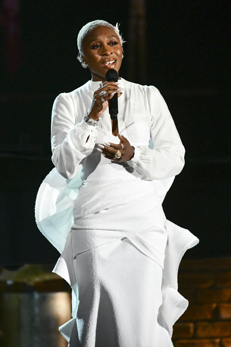 FILE - Cynthia Erivo performs during the In memoriam tribute at the 73rd annual Tony Awards in New York on June 9, 2019. Erivo portrays Aretha Franklin in the National Geographic miniseries “Genius: Aretha.” (Photo by Charles Sykes/Invision/AP, File)