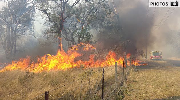 Police are evacuating residents in Castlereagh as firefighters and water bombing aircraft battle the blaze. PHOTO: 7News