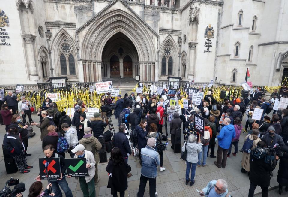 Protestors outside the High Court in London (James Manning/PA) (PA Wire)