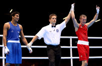 <b>Manoj Kumar:</b> The Indian boxer was knocked out of the 2012 London Olympics after he lost his 64kg pre-quarterfinal bout to Great Britain's Tom Stalker at the Excel Arena. 'Cheating, cheating, cheating,' was Kumar's verdict after losing his battle of Commonwealth champions as Indian grumbles at controversial Olympic scoring continued.