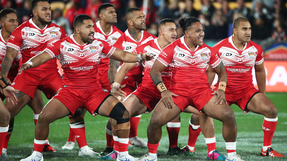 Tongan players, pictured here in action against New Zealand.