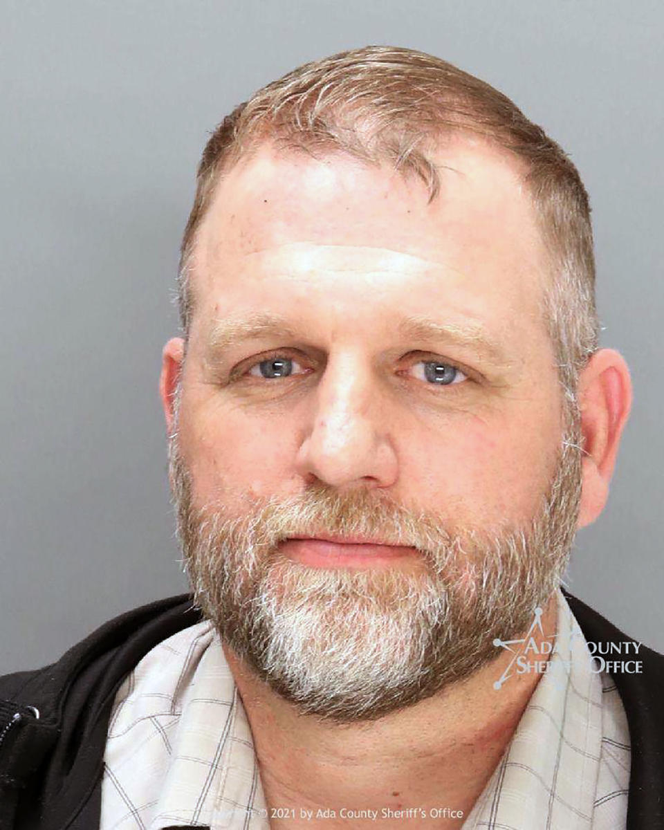 This undated booking photo provided by the Ada County Sheriff's Office shows Ammon Bundy who was arrested Thursday, April 8, 2021 on a misdemeanor charge of trespassing at the Idaho Statehouse. It's the fourth time the man known for leading a 2016 armed standoff at an Oregon wildlife refuge has been arrested in Boise since August, and his third arrest to occur at the state Capitol building. (Ada County Sheriff's Office via AP)