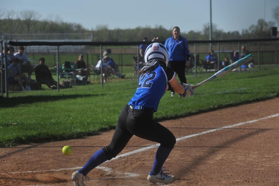 Crestline's Maddie Engler fouls a slap behind her.