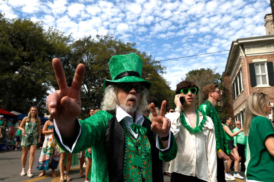 A parade goer is dressed in style during the Savannah St. Patrick's Day Parade on Saturday, March 16, 2024.