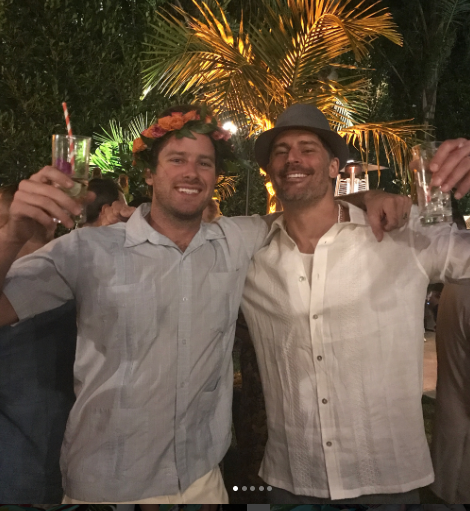 <p>Cheers! Joe <span>Manganiello</span> and Armie Hammer struck a pose with drinks in hand and hats on head. (Photo: <a rel="nofollow noopener" href="https://www.instagram.com/p/BUsAFlcFBrk/" target="_blank" data-ylk="slk:Sofia Vergara via Instagram;elm:context_link;itc:0;sec:content-canvas" class="link ">Sofia Vergara via Instagram</a>) </p>