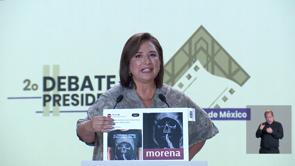 Xóchitl Gálvez en el segundo debate presidencial en el cual llamó 'narcocandidata' a su contrincante Claudia Sheinbaum | Captura de video Youtube