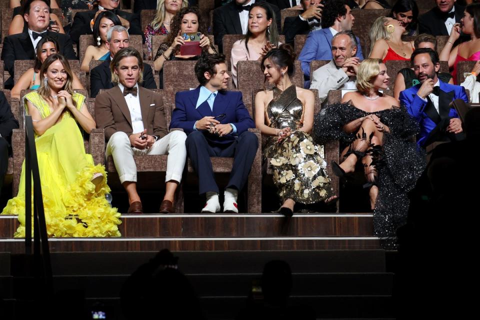 Olivia Wilde, Chris Pine, Harry Styles, Gemma Chan and Florence Pugh attend the Campari Passion For Film 2022 Award during the 79th Venice International Film Festival (Getty Images)