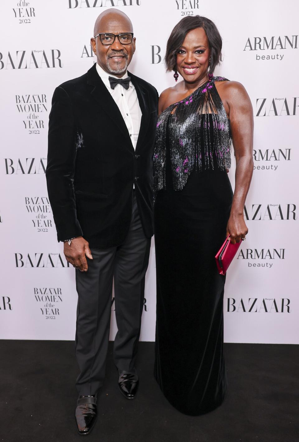 Julius Tennon and Viola Davis attend the Harper's Bazaar Women of the Year Awards 2022, in partnership with Armani Beauty, at Claridge's Hotel on November 10, 2022 in London, England.