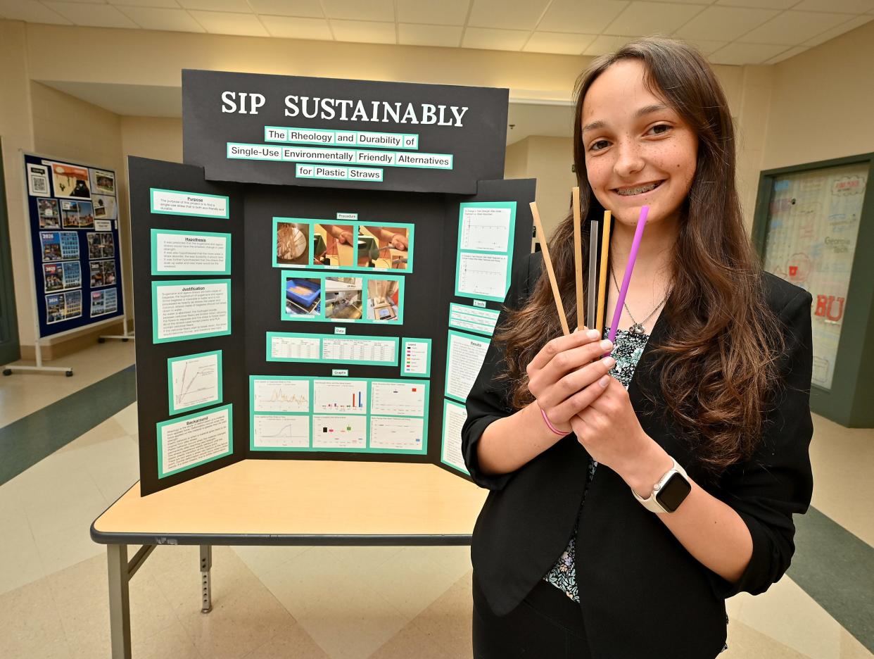 Sierra Kelch, a first-year student at Wachusett Regional High School, won the top prize at the Massachusetts Science and Engineering Fair, including $10,000 in prize money, as well as money for the school and her teacher, Eric Chandonnet.