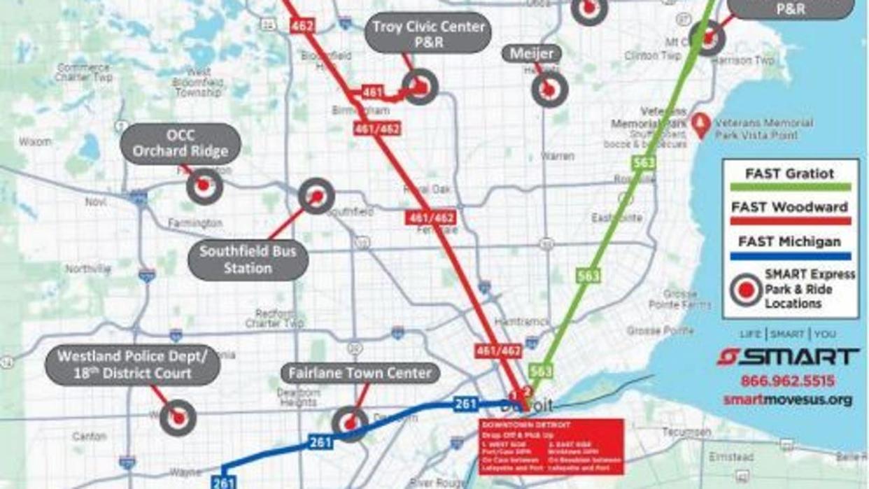 <div>SMART shuttle routes in metro Detroit.</div>