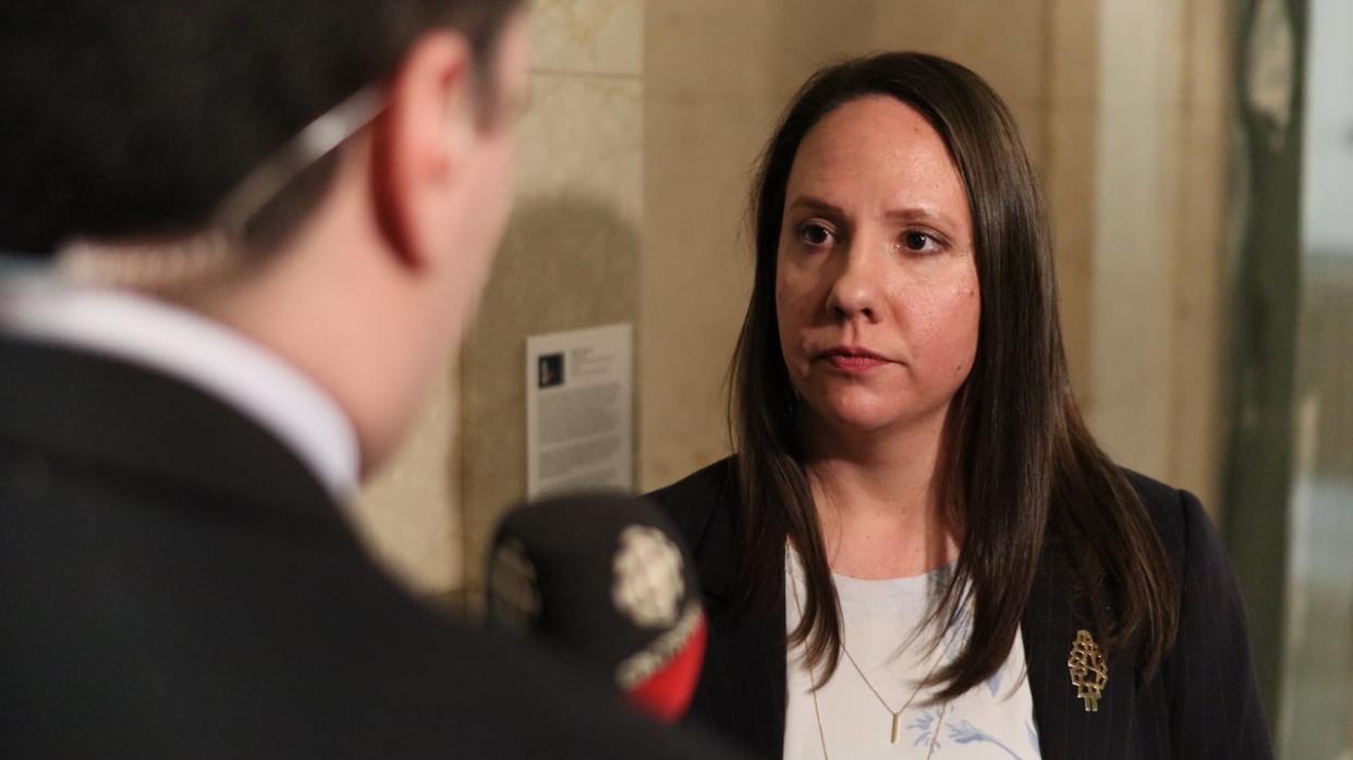 Saskatchewan Teachers' Federation president Samantha Becotte has announced that teachers across the province will begin work to rule action on Monday.  (Cory Herperger/CBC - image credit)