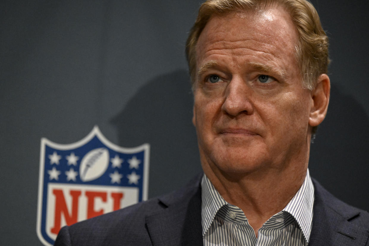 BLOOMINGTON, MN - AUGUST 9: NFL commissioner Roger Goodell listens during an NFL special league meeting at the JW Marriot in Bloomington on Tuesday, August 9, 2022. The Walton-Penner group was unanimously approved by fellow owners to assume ownership of the Denver Broncos. (Photo by AAron Ontiveroz/MediaNews Group/The Denver Post via Getty Images)