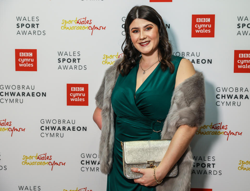 NEWPORT, WALES - DECEMBER 10:  Para Olympian Gold Medal Winner Hollie Arnold arrives at the BBC Cymru Wales Sports Personality of the Year awards 2019 at the Celtic Manor Resort on December 10, 2019 in Newport, Wales. (Photo by Huw Fairclough/Getty Images)