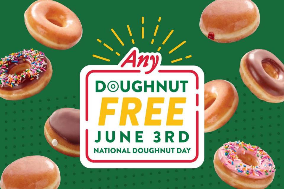 Krispy Kreme is offering fans one free doughnut of their choice on National Doughnut Day, June 3.