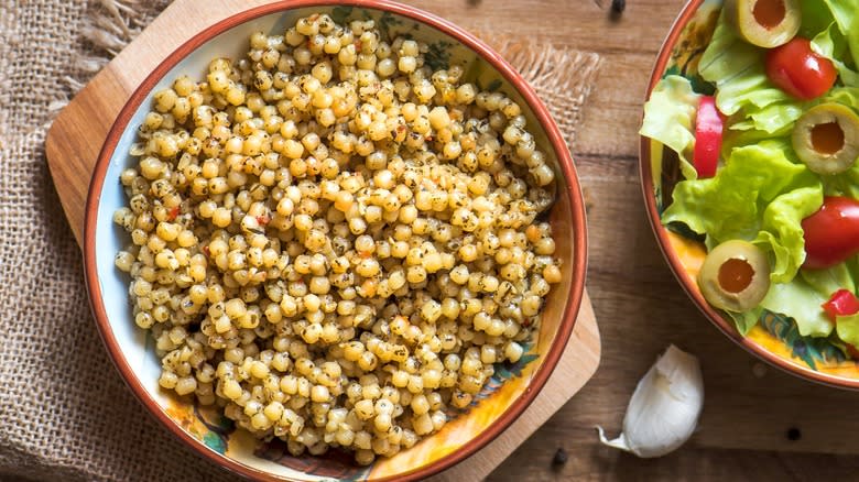 Bowl of cooked Israeli couscous