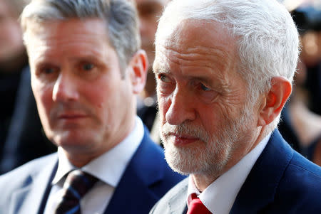Britain's Labour Party leader, Jeremy Corbyn and Labour Party's Shadow Secretary of State for Departing the European Union Keir Starmer leave a meeting with European Union Chief Brexit Negotiator Michel Barnier (not pictured) at the EU Commission headquarters in Brussels, Belgium, February 21, 2019. REUTERS/Francois Lenoir
