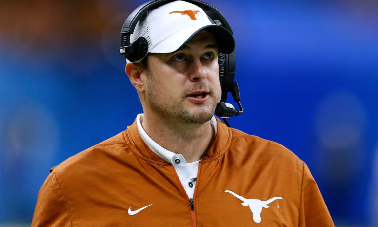 Texas football head coach tom herman watches during the sugar bowl