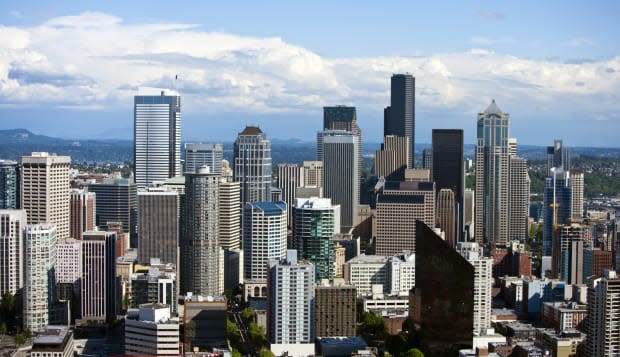 View from Space Needle, Southeast to Financial district of Seattle