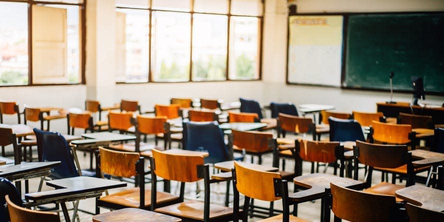 Lecture chairs in a classroom.