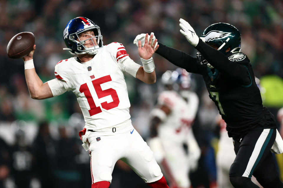 Tommy DeVito was benched in the third quarter against the Eagles. (Photo by Dustin Satloff/Getty Images)