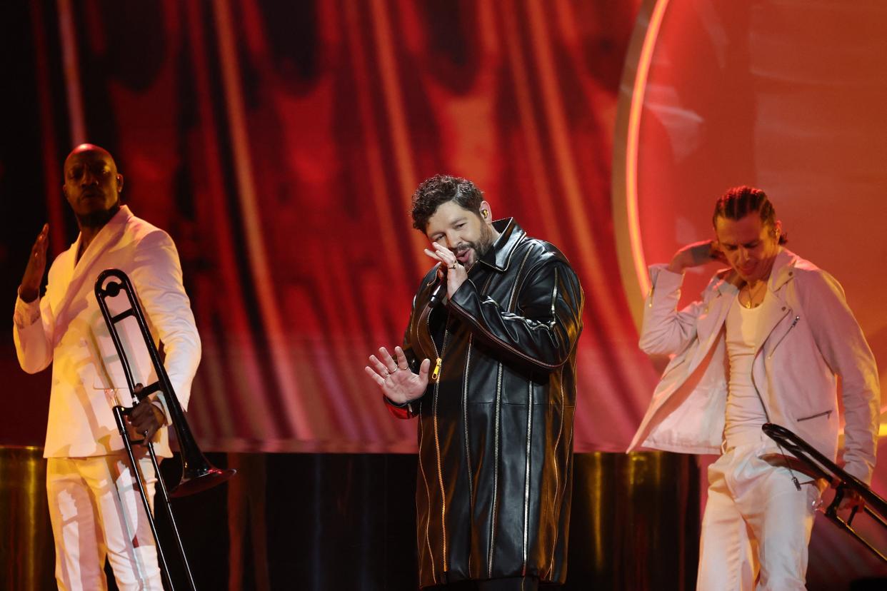 United Kingdom's James Newman performs during the final of the 65th edition of the Eurovision Song Contest 2021, at the Ahoy convention centre in Rotterdam, on May 22, 2021. (Photo by KENZO TRIBOUILLARD / AFP) (Photo by KENZO TRIBOUILLARD/AFP via Getty Images)