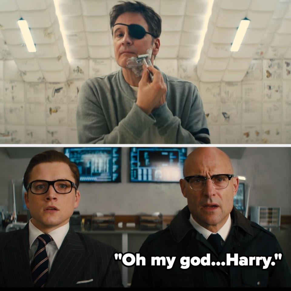 his character shaving and another character saying, oh my god...harry