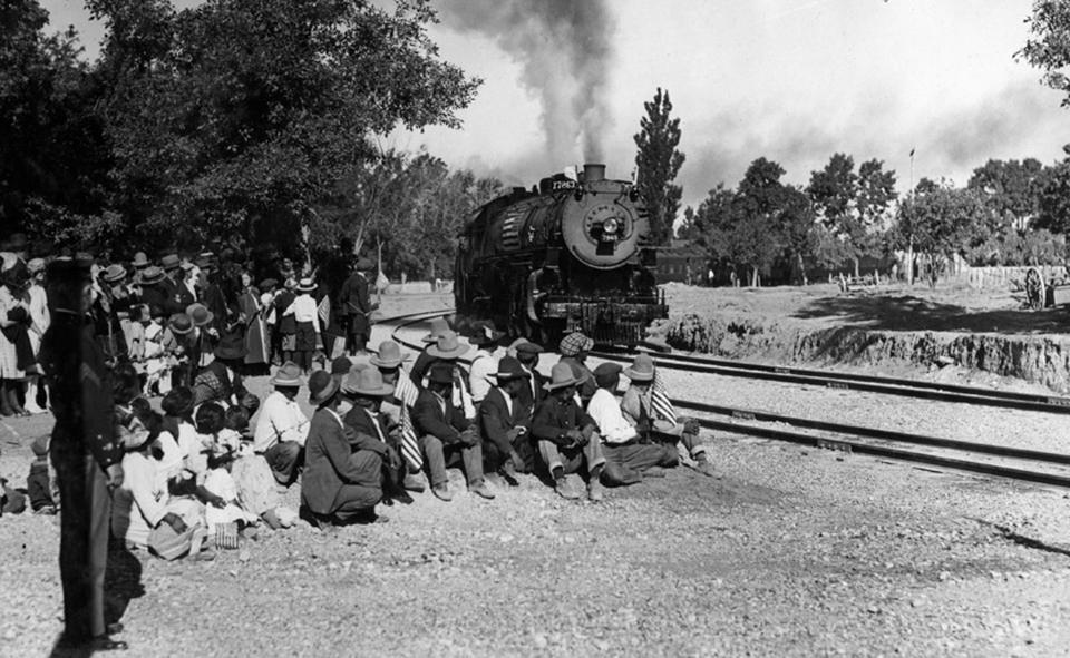 Train of President Harding greeted by Native Americans, Cedar City, Utah, June 27, 1923. | Ron Fox