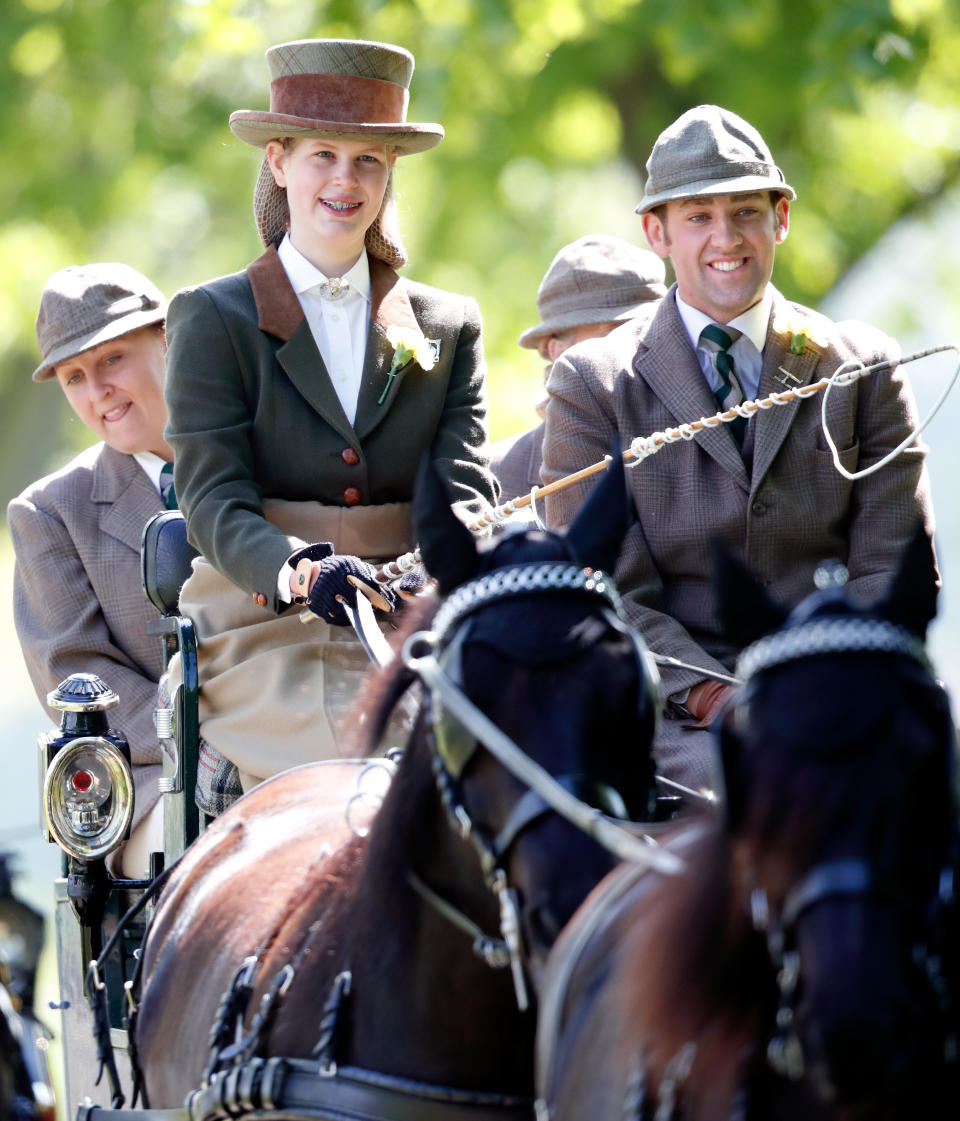 WINDSOR, UNITED KINGDOM - MAY 12: (EMBARGOED FOR PUBLICATION IN UK NEWSPAPERS UNTIL 24 HOURS AFTER CREATE DATE AND TIME) Lady Louise Windsor takes part in 'The Champagne Laurent-Perrier Meet of the British Driving Society' on day 5 of the Royal Windsor Horse Show in Home Park on May 12, 2019 in Windsor, England. (Photo by Max Mumby/Indigo/Getty Images)