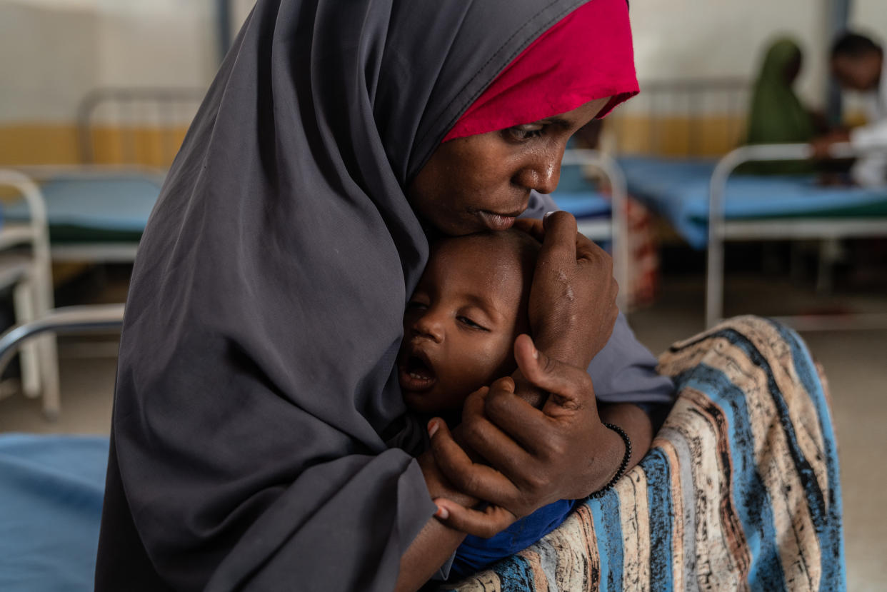 Nuurto Ali Issaq, a single mother of five, lives in the Ladan site for internally displaced people in the Doolow district in Somalia. The site is home to the newly drought-displaced families from neighboring regions like Bay and Bakool, epicenters of the deteriorating drought situation. (Giles Clarke)