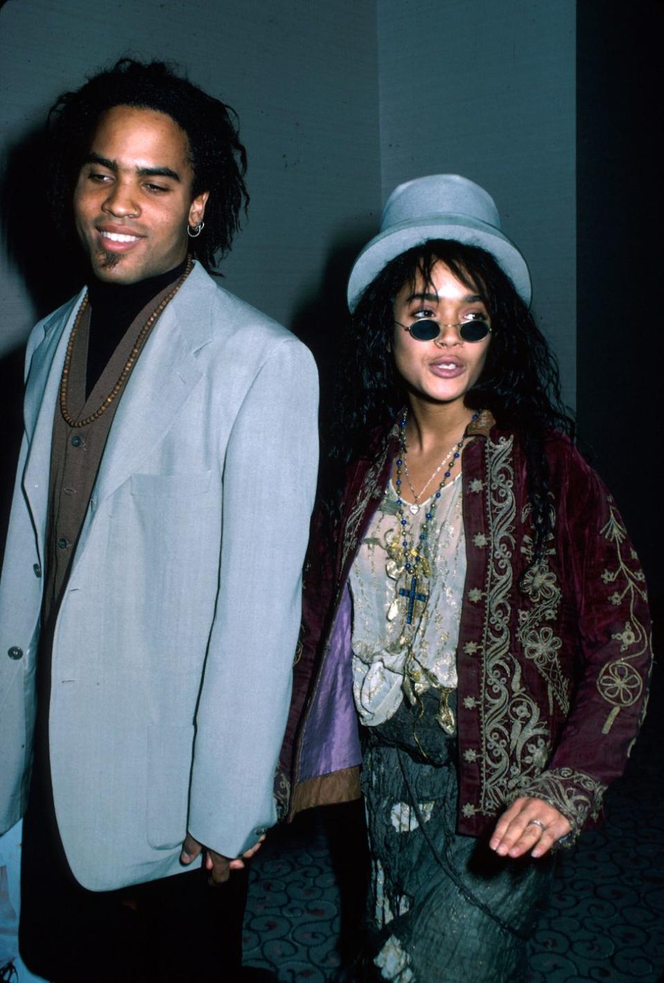 <p>Lisa Bonet and Lenny Kravitz redefine couple dressing in coordinating pale-blue looks. </p>