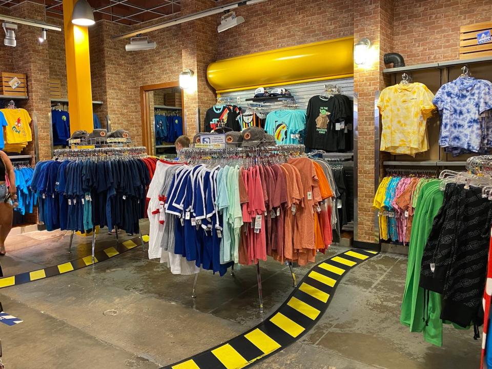 Clothes inside Disney's Character Warehouse.