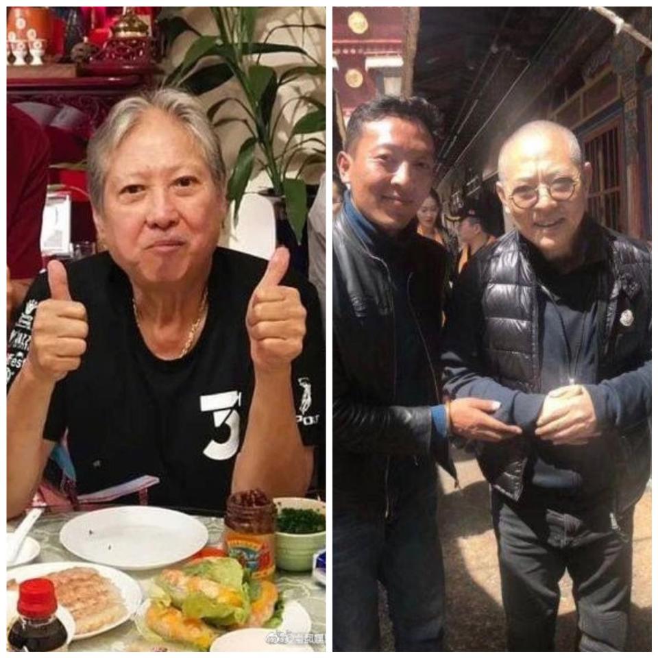 洪金寶與李連杰也都各自被拍下老態龍鍾的照片。（微博圖片）