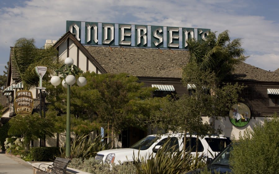 BUELLTON, SANTA YNEZ VALLEY, SANTA BARBARA COUNTY, CA – 2009: The sign on the roof of Andersen’s Splt Pea Soup Restaurant is seen in this 2009 Buellton, Santa Ynez Valley, Santa Barbara County, California, afternoon photo. (Photo by George Rose/Getty Images)