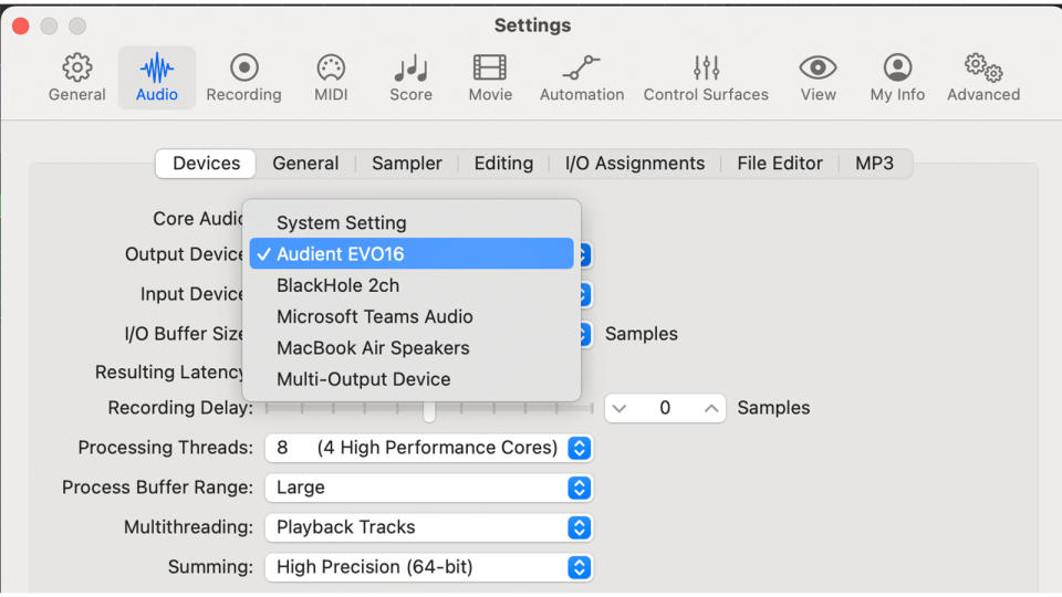 Audio settings