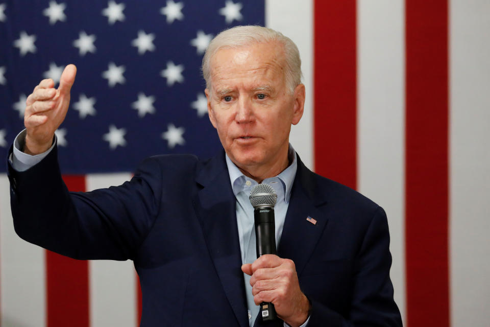 Democratic 2020 U.S. presidential candidate and former U.S. Vice President Joe Biden speaks at a campaign event at the VFW Post 7920 in Osage, Iowa, U.S., January 22, 2020. REUTERS/Shannon Stapleton