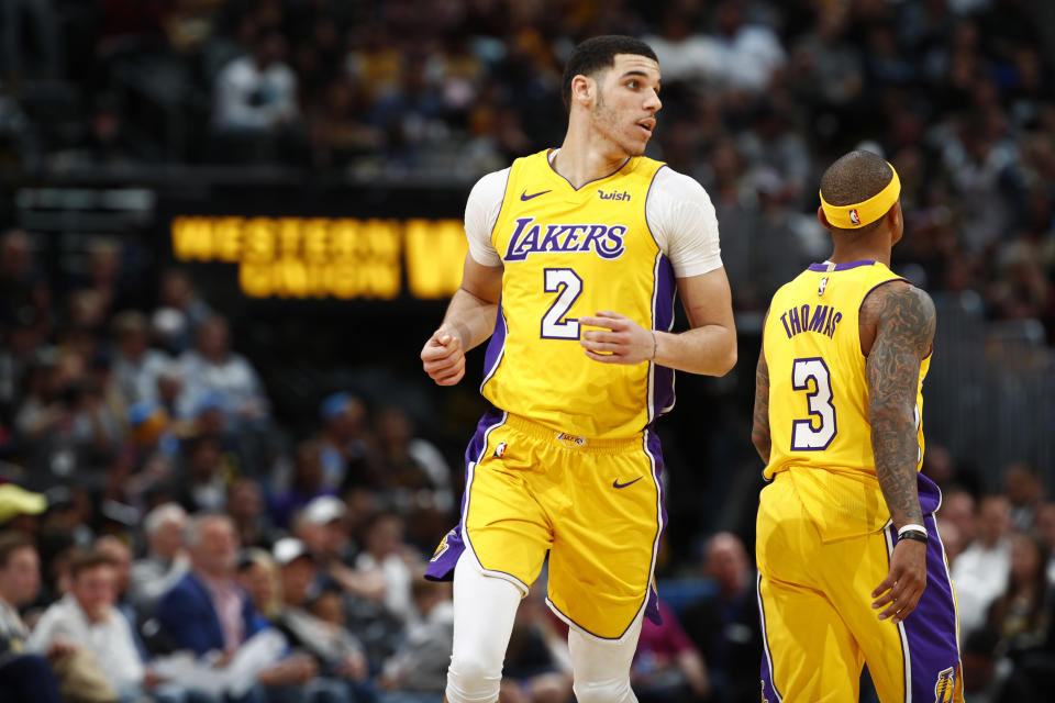 Lonzo Ball showed Gary Harris his best LeBron James impression on Tuesday. (AP)