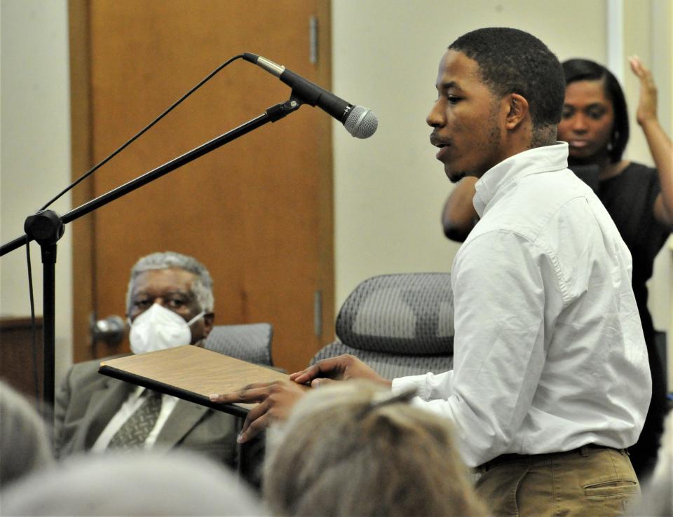 Tyral Colbert, an educator at McNiel Middle School, spoke during a Wichita Falls ISD School Board meeting Tuesday, Jan. 18, 2022, at the Education Center.