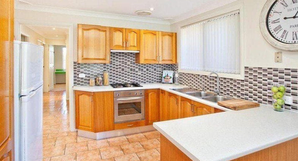 A kitchen of a home in St Clair, Sydney, where a daughter beheaded her mother.