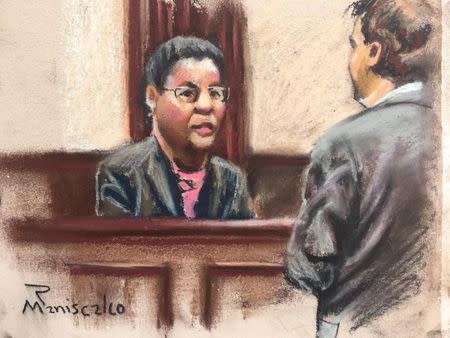Jennifer Pinckney, wife of Reverend Clementa Pinckney, takes the stand in this courtroom sketch at the trial of Dylann Roof, who is facing the death penalty for the hate-fueled killings of nine black churchgoers, in Charleston, South Carolina, U.S., January 4, 2017. REUTERS/Sketch by Robert Maniscalco