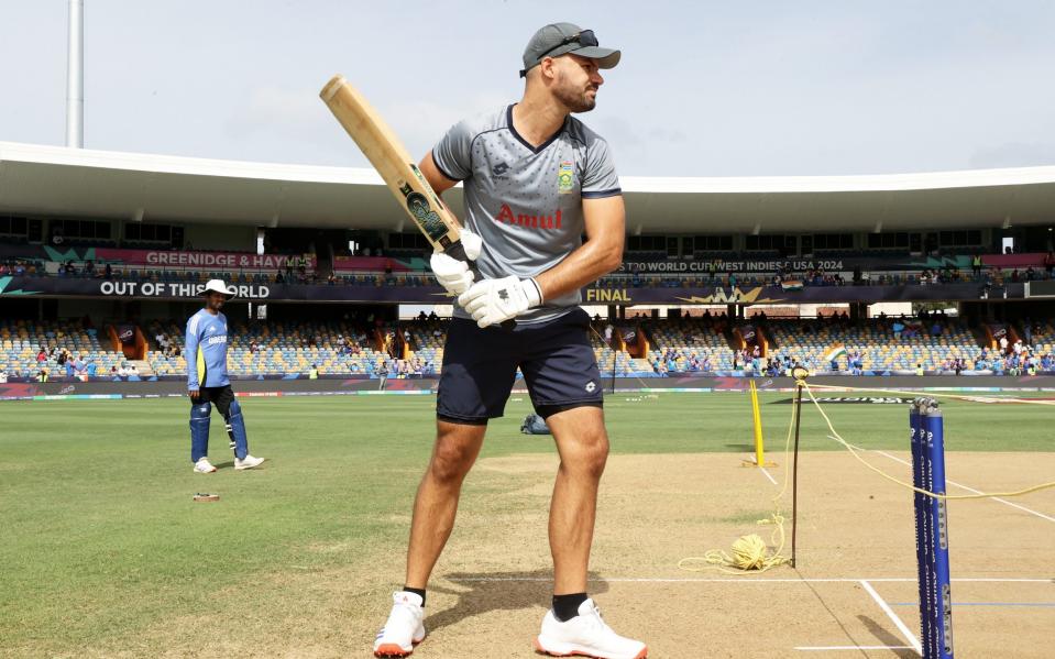 South Africa captain Aiden Markram warming up for the final