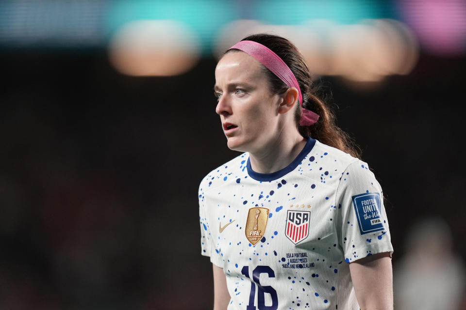 AUCKLAND, NEW ZEALAND - AUGUST 01: Rose Lavelle #16 of the United States during the first half of the FIFA Women's World Cup Australia & New Zealand 2023 Group E match between Portugal and USA at Eden Park on August 01, 2023 in Auckland, New Zealand. (Photo by Robin Alam/USSF/Getty Images)