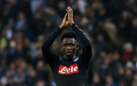 Football Soccer - Real Madrid v Napoli - UEFA Champions League Round of 16 First Leg - Estadio Santiago Bernabeu, Madrid, Spain - 15/2/17 Napoli's Amadou Diawara applauds fans after the game Reuters / Susana Vera Livepic